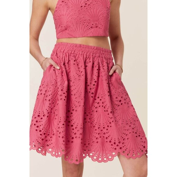 Andie Santiago Crop Top Mona Skirt Set Sz M Rosette Cotton Eyelet Summer Outfit - Picture 6 of 16